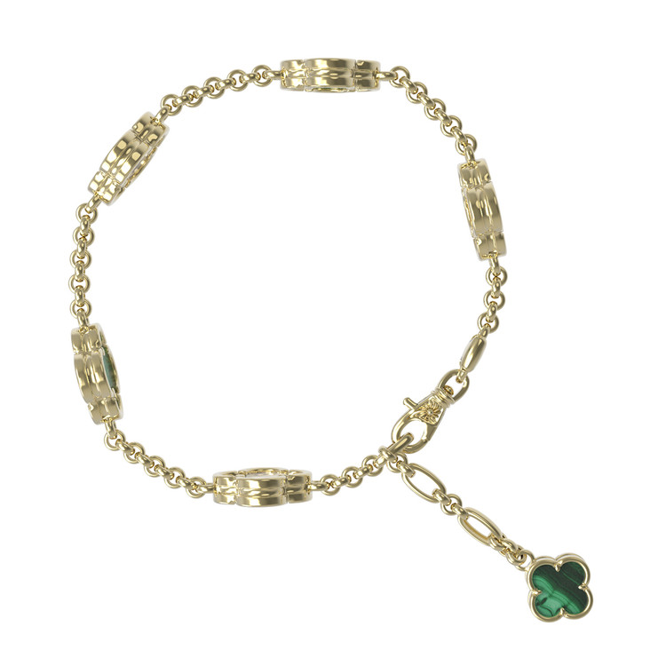 Браслет из лимонного золота c малахитом и перламутром