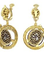 Серьги из лимонного золота 585 пробы c эмалью и железным деревом
