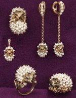 Серьги из золота 585 пробы c эмалью и жемчугом