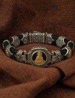 Браслет из серебра 925 пробы и золота 750 пробы c кожаным шнурком и ониксом