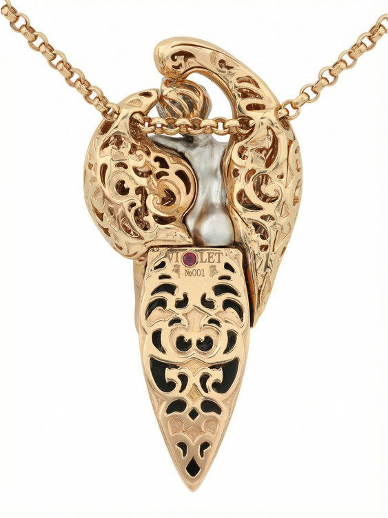 Колье из золота c эмалью, бриллиантами, рубином и ониксом