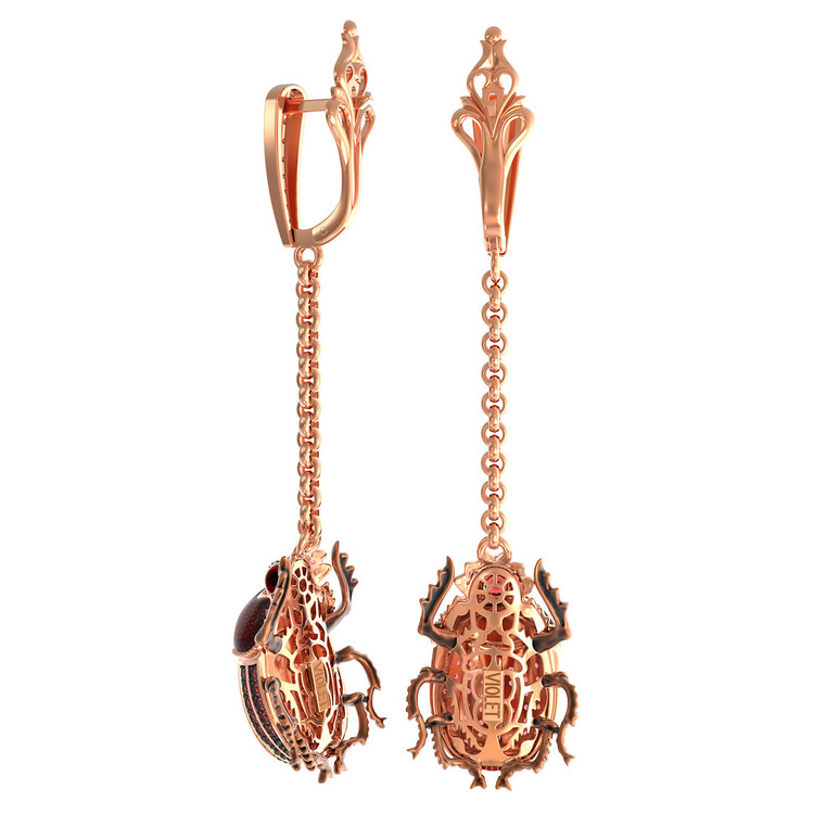 Серьги из золота c эмалью, фианитом и гранатом