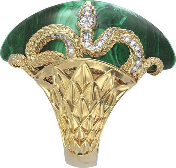 Кольцо из лимонного золота c бриллиантами и малахитом