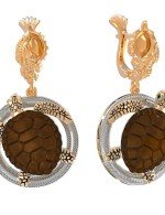Серьги из золота 585 пробы c эмалью и железным деревом