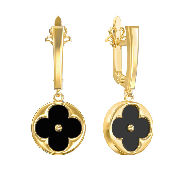 Серьги из лимонного золота c ониксом