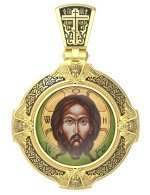 Образок из лимонного золота 585 пробы c эмалью и иконописью