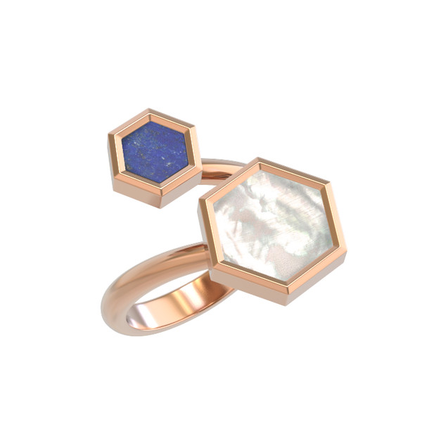 Кольцо из золота c лазуритом и перламутром