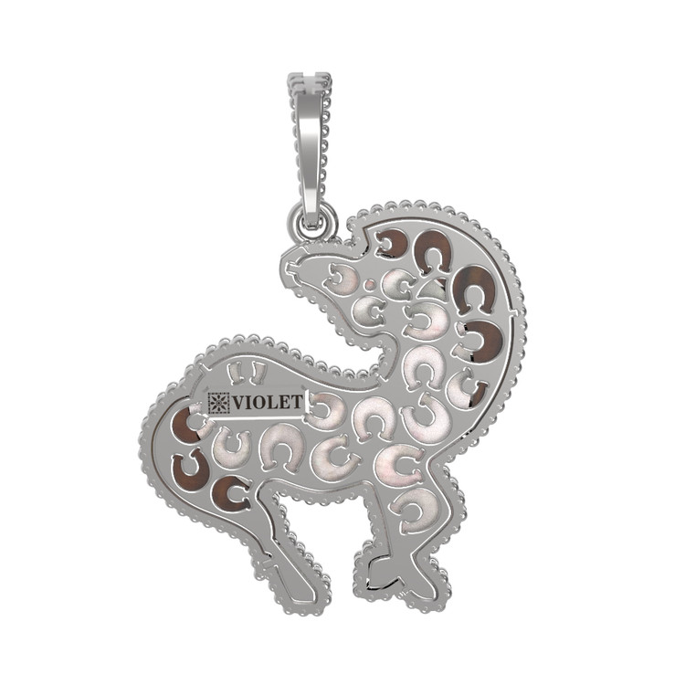 Подвеска из белого золота c эмалью, тигровым глазом и перламутром