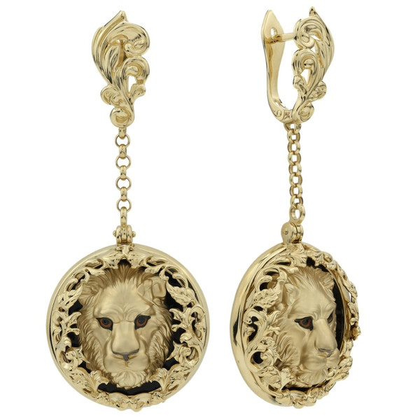 Серьги из лимонного золота c эмалью и ониксом