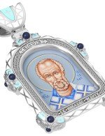 Образок из белого золота 585 пробы c эмалью и иконописью