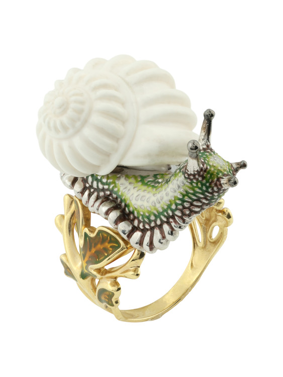 Кольцо из лимонного золота c эмалью и бивнем мамонта