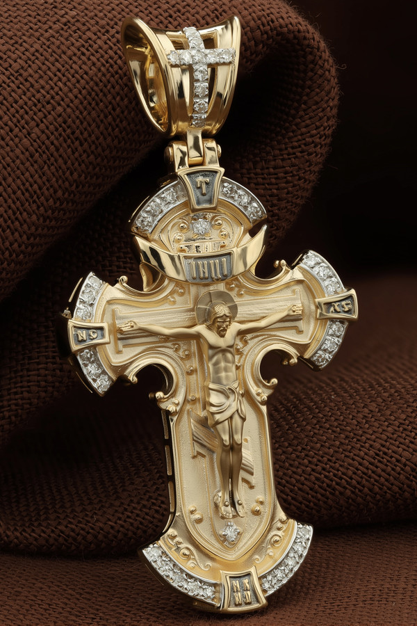 Крест из лимонного золота c бриллиантами