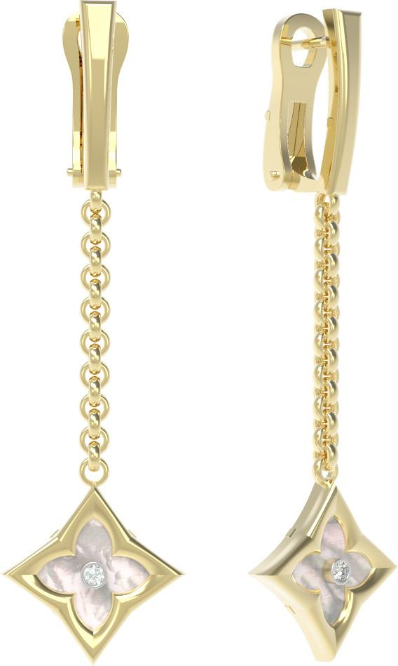 Серьги из лимонного золота c бриллиантами и перламутром