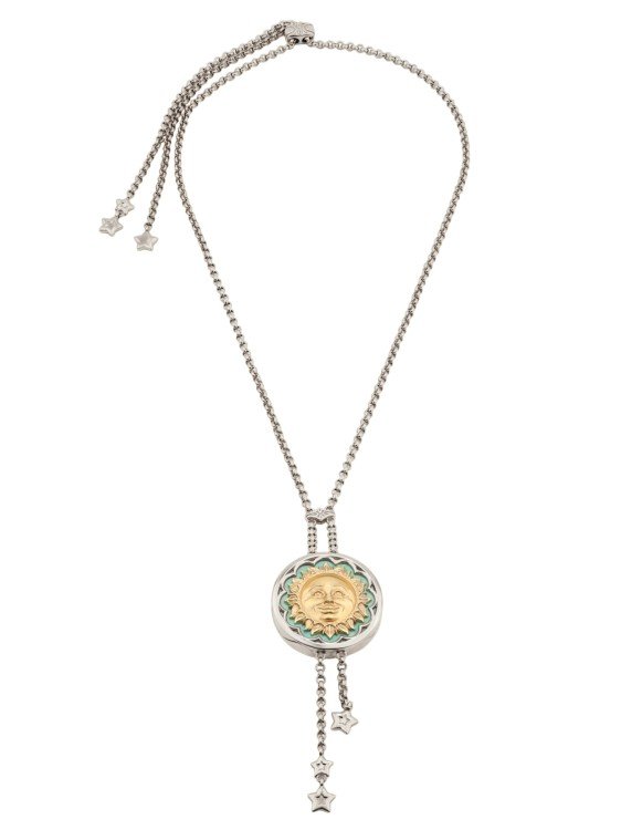 Колье из белого золота c бирюзой и лазуритом