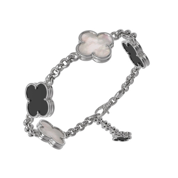 Браслет из белого золота c ониксом и перламутром