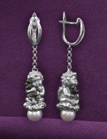 Серьги из белого золота 585 пробы c жемчугом