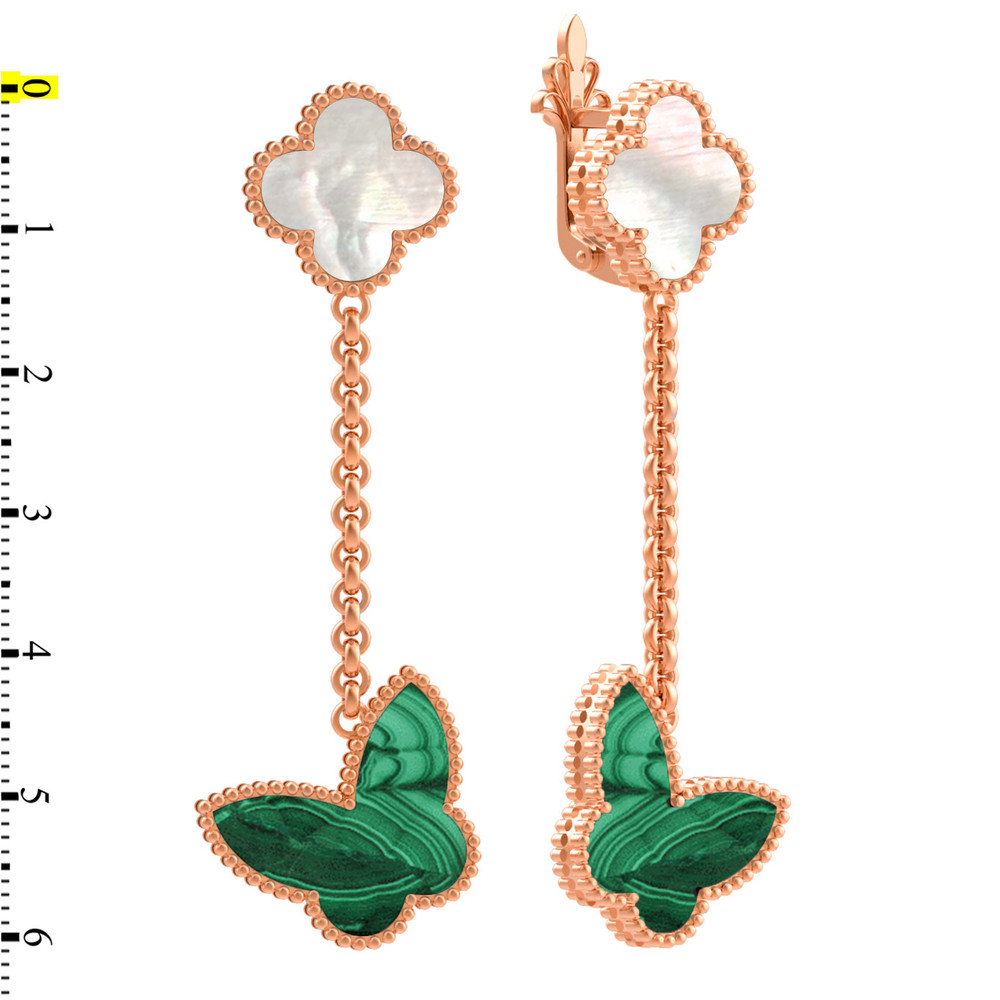 Серьги из золота c малахитом и перламутром