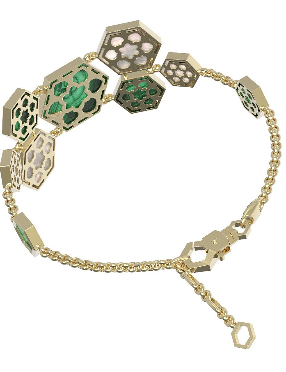 Браслет из лимонного золота 585 пробы c малахитом и перламутром