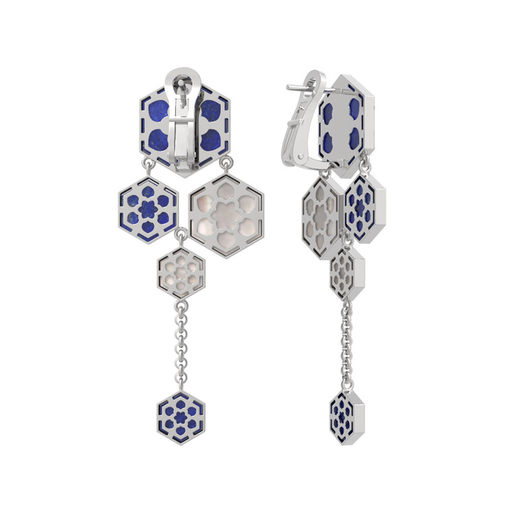 Серьги из белого золота c лазуритом и перламутром