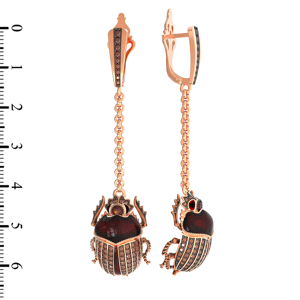 Серьги из золота c эмалью, фианитом и гранатом