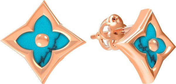 Серьги из золота 585 пробы c бирюзой