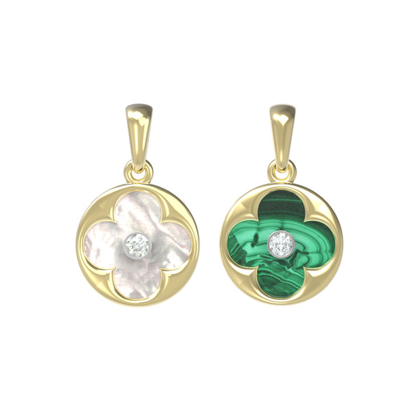 Подвеска из лимонного золота c бриллиантами, малахитом и перламутром