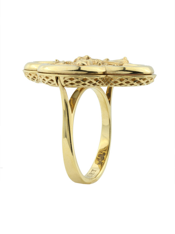 Кольцо из лимонного золота c эмалью и перламутром