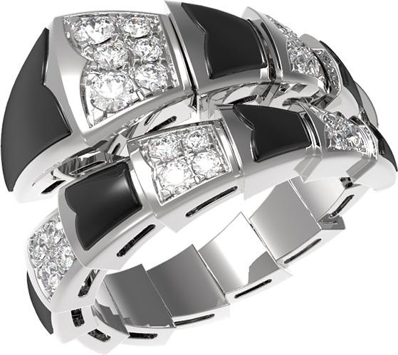 Кольцо из белого золота c бриллиантами и ониксом