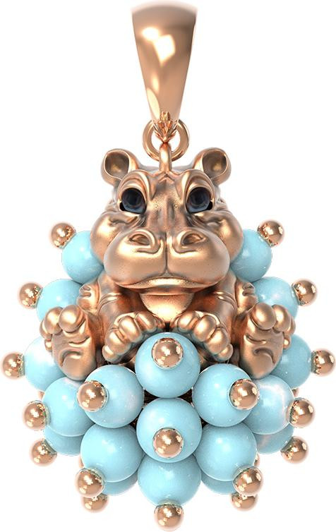 Подвеска из золота c эмалью и бирюзой