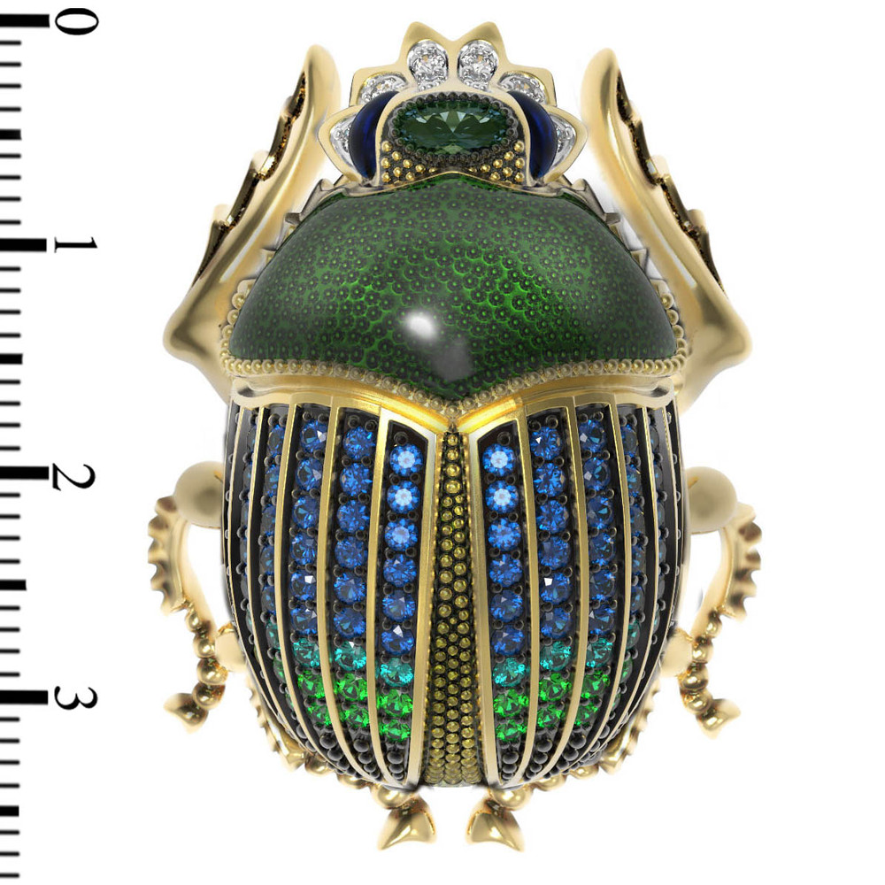 Брошь из лимонного золота c эмалью, фианитом и турмалином