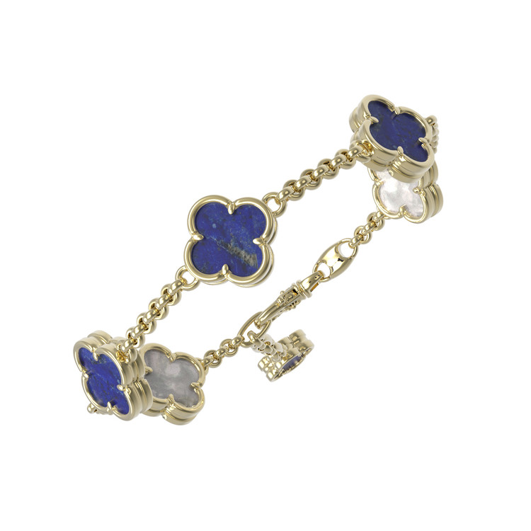 Браслет из лимонного золота c лазуритом и перламутром