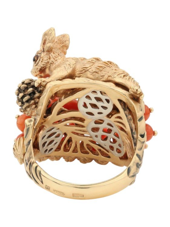 Кольцо из золота c эмалью и кораллом