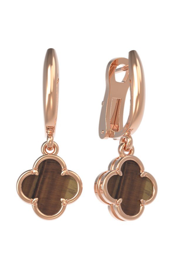 Серьги из золота 585 пробы c тигровым глазом