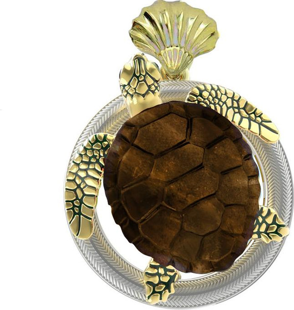 Подвеска из лимонного золота c эмалью и железным деревом