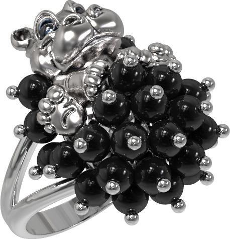 Кольцо из белого золота c эмалью и ониксом