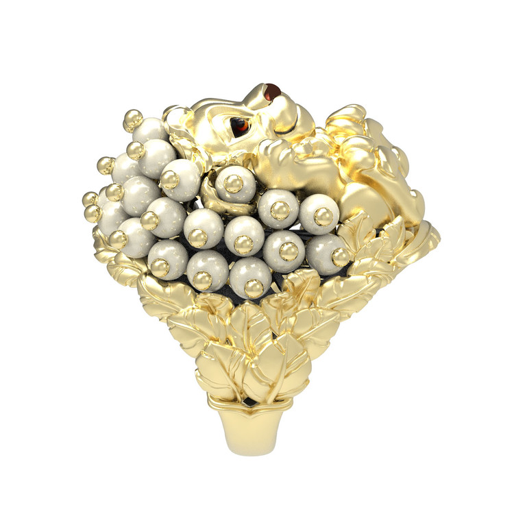 Кольцо из лимонного золота c эмалью и жемчугом