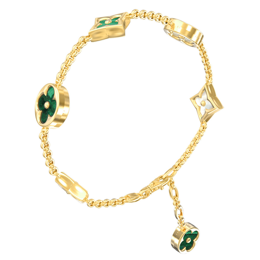 Браслет из лимонного золота c малахитом и перламутром