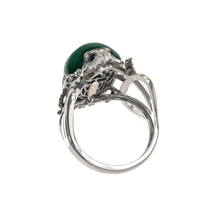 Кольцо из белого золота c эмалью, фианитом и сапфиром