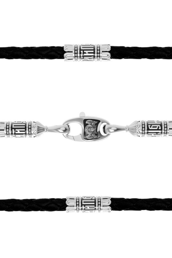 Гайтан из белого золота c кожаным шнурком