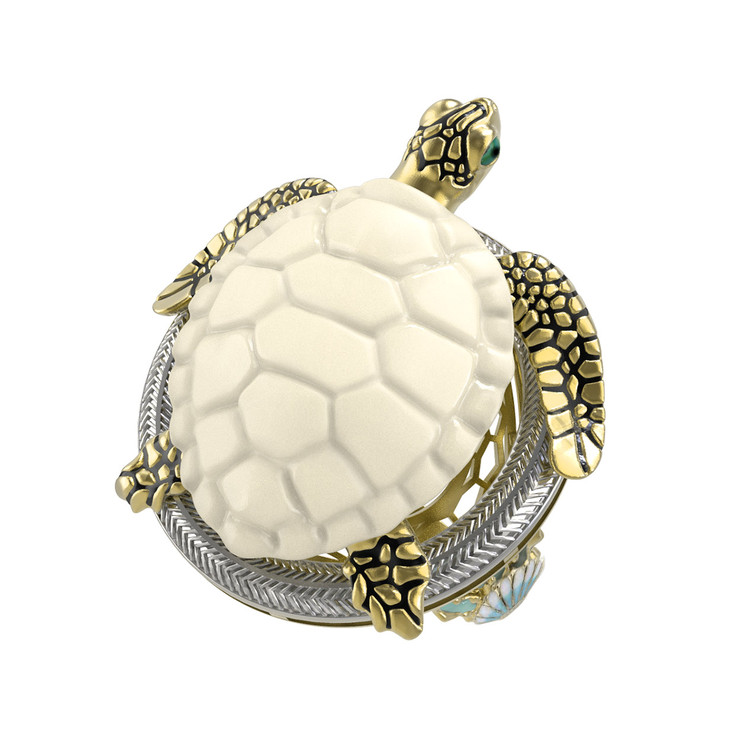 Кольцо из лимонного золота c эмалью и бивнем мамонта