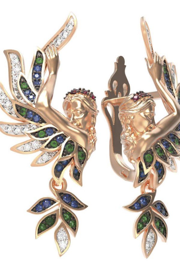 Серьги из золота 585 пробы c фианитом