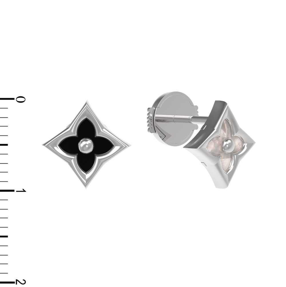 Серьги из белого золота c ониксом и перламутром