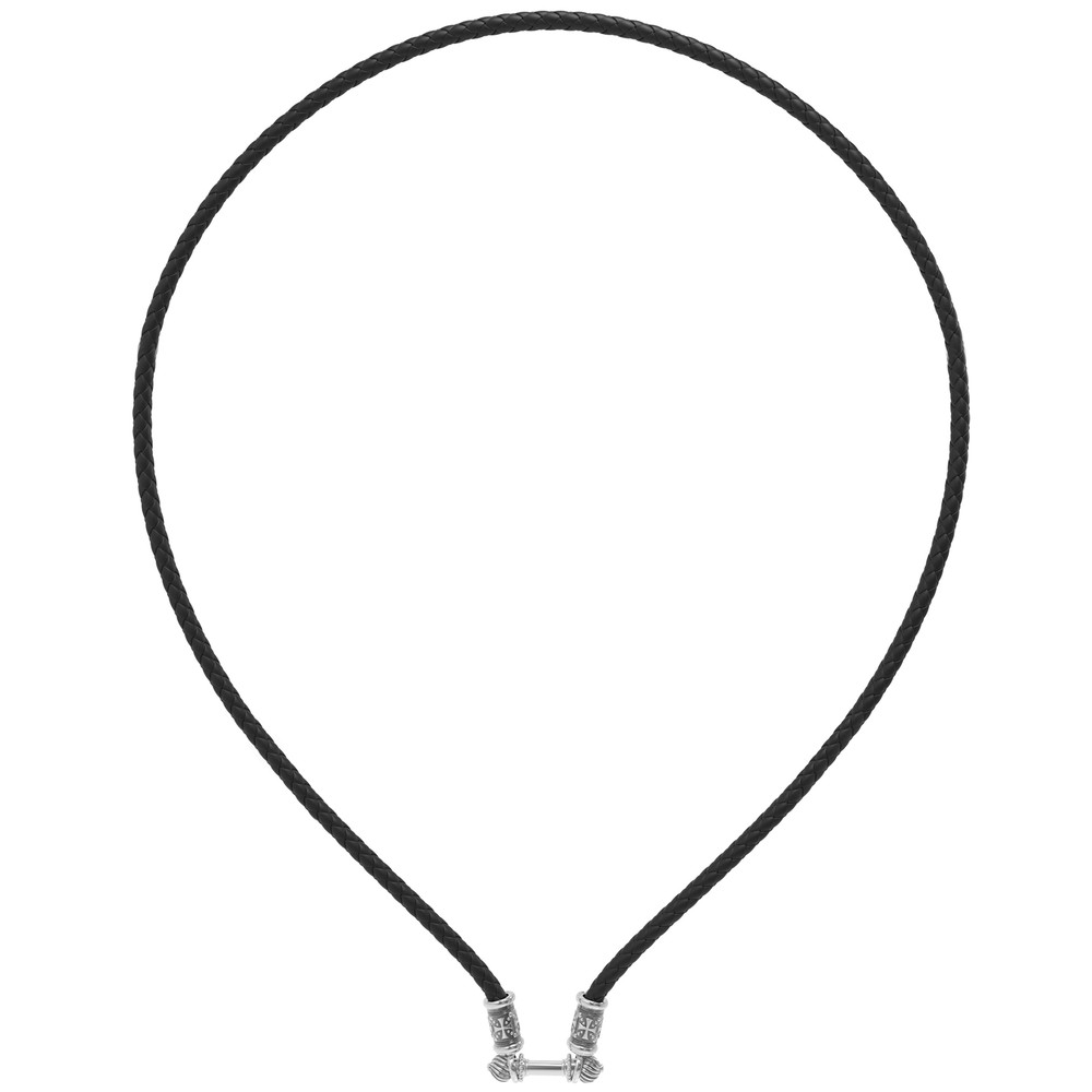 Гайтан из белого золота c кожаным шнурком