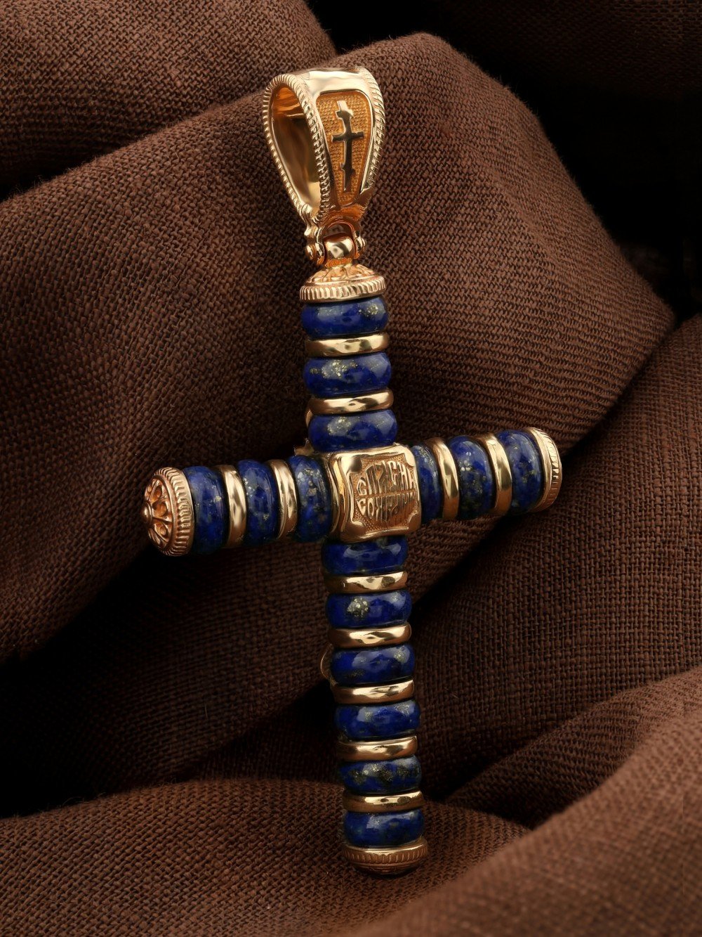 Крест из золота c лазуритом