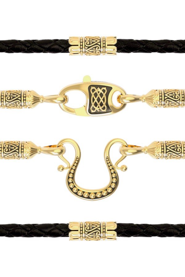 Гайтан из лимонного золота c кожаным шнурком