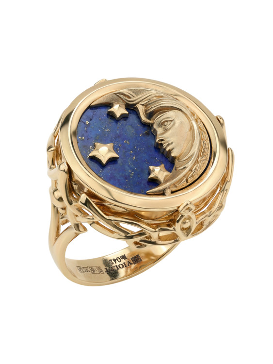 Кольцо из золота c бирюзой и лазуритом