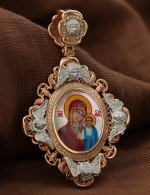 Образок из золота 585 пробы c эмалью и перламутром