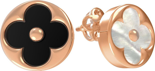 Серьги из золота c ониксом и перламутром