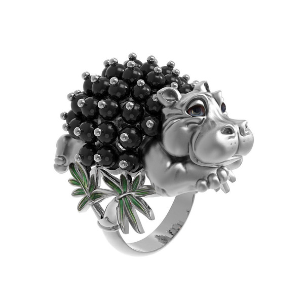 Кольцо из белого золота c эмалью и ониксом