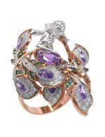 Кольцо из золота 585 пробы c фианитом и аметистом